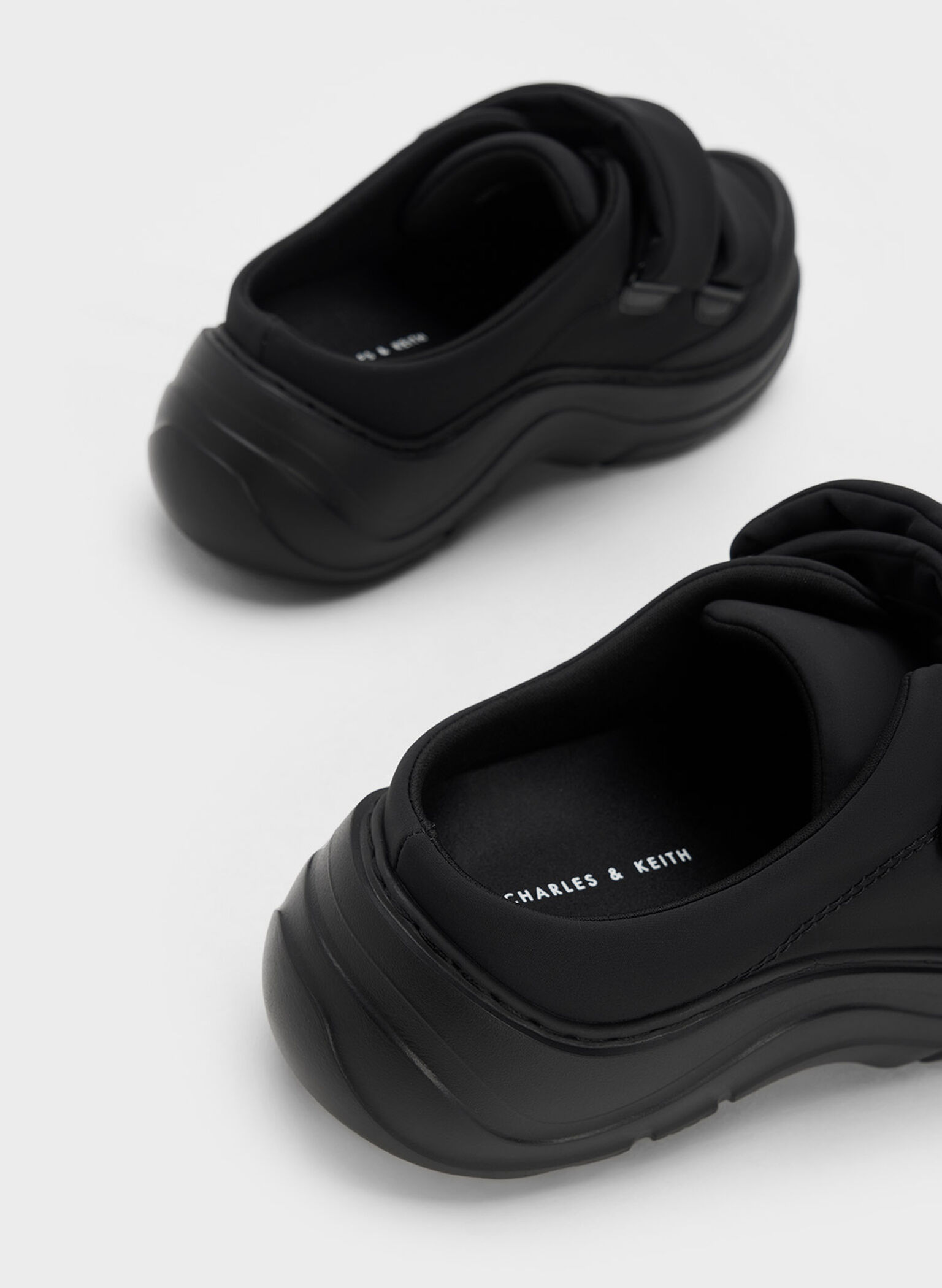 Nylon Padded Double-Strap Slip-On Sneakers, Black Textured, hi-res