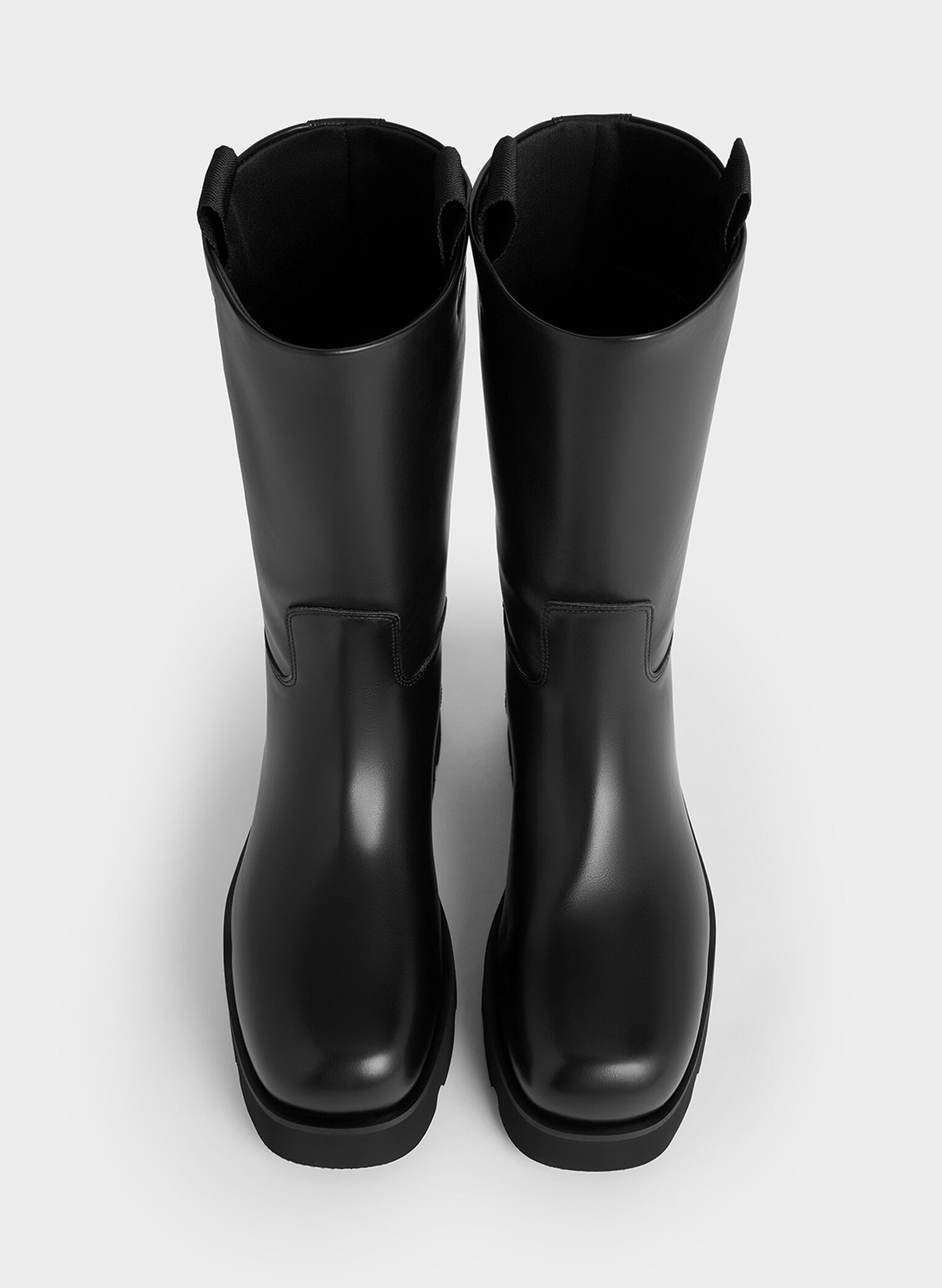 Double Pull-Tab Calf Boots, Black, hi-res