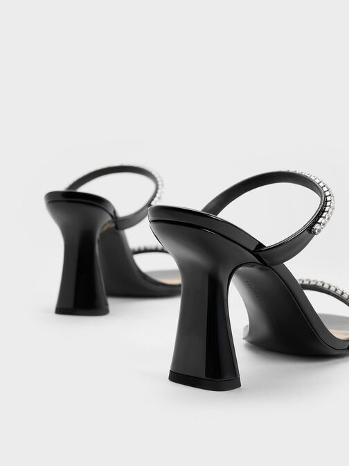 Patent Gem-Encrusted Heeled Sandals, Black Patent, hi-res