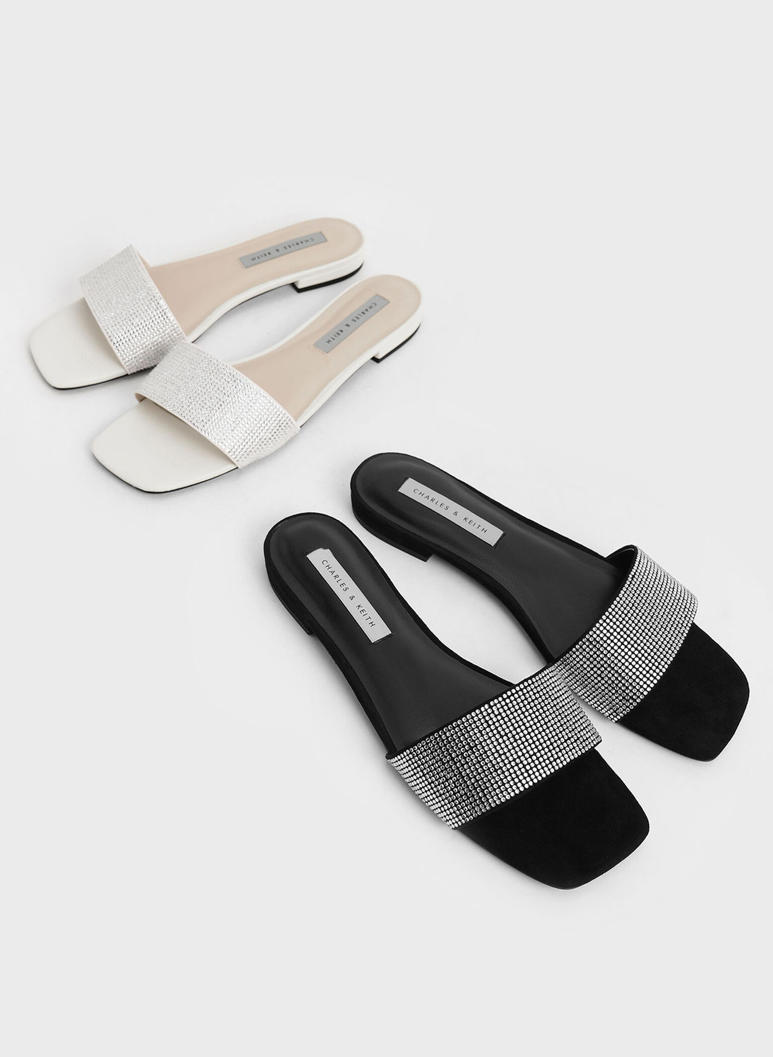 Gem Embellished Slide Sandals, Cream, hi-res