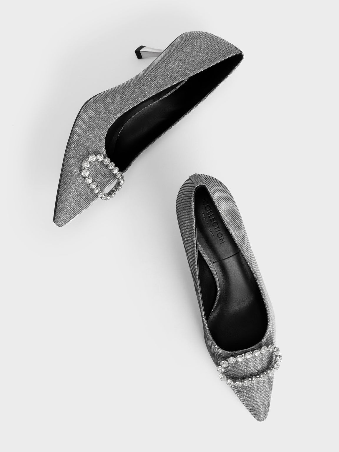 Gem Embellished Glittered Pumps Pewter