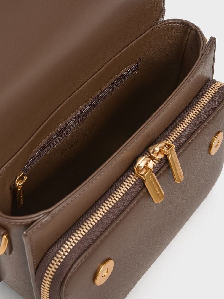 Octavia Front Flap Top Handle Bag, Dark Brown, hi-res