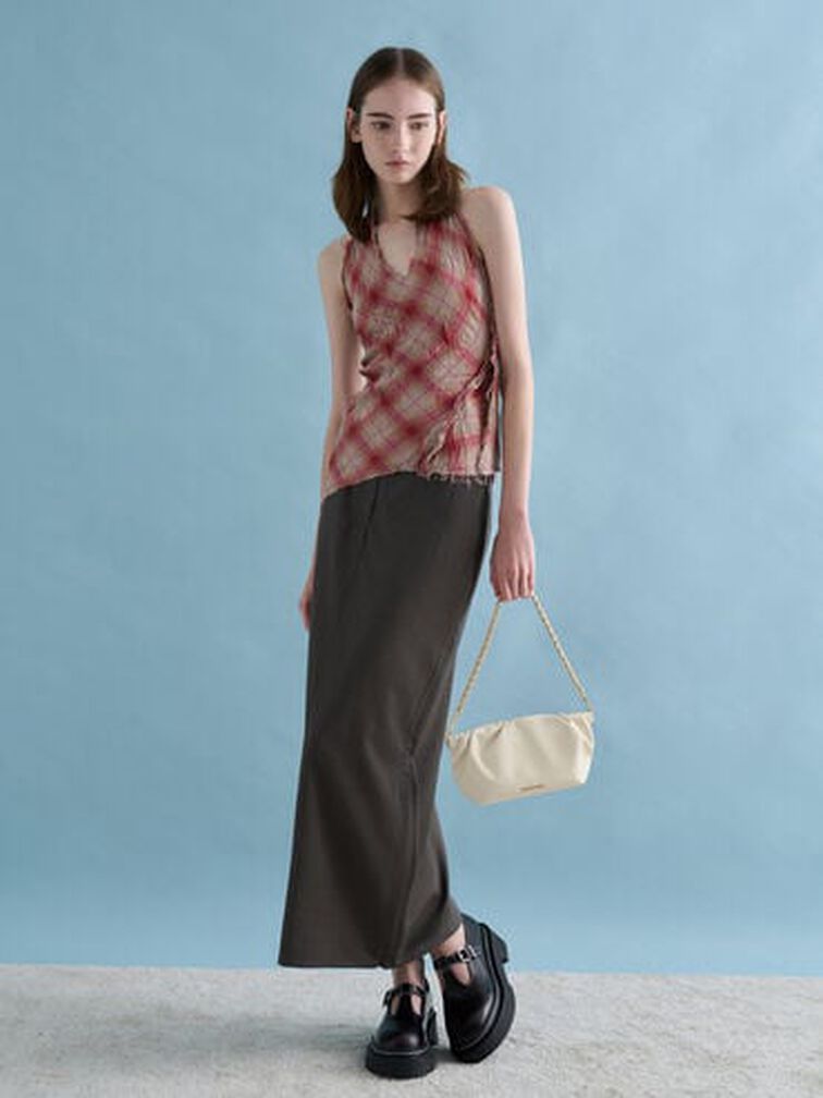 Brigette Ruched Chain-Handle Clutch, Cream, hi-res