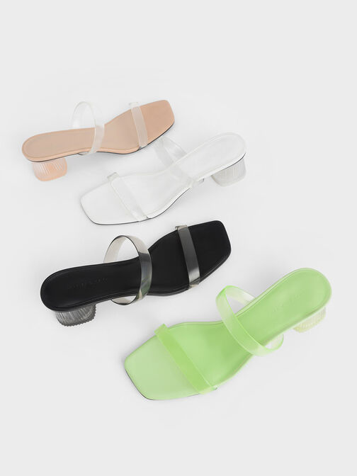 Double Strap See-Through Mules, Green, hi-res