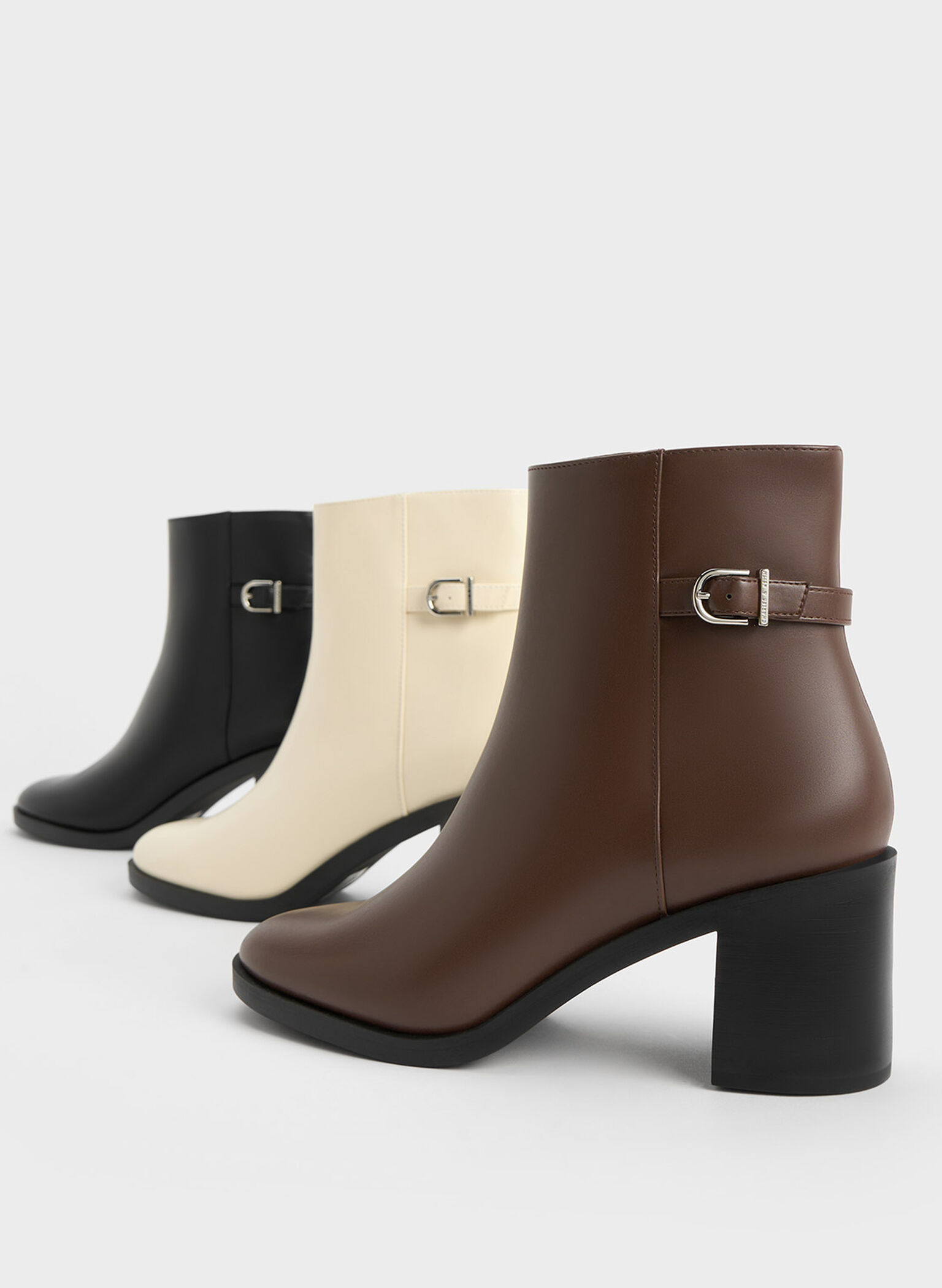 Side-Buckle Block Heel Ankle Boots, Chalk, hi-res