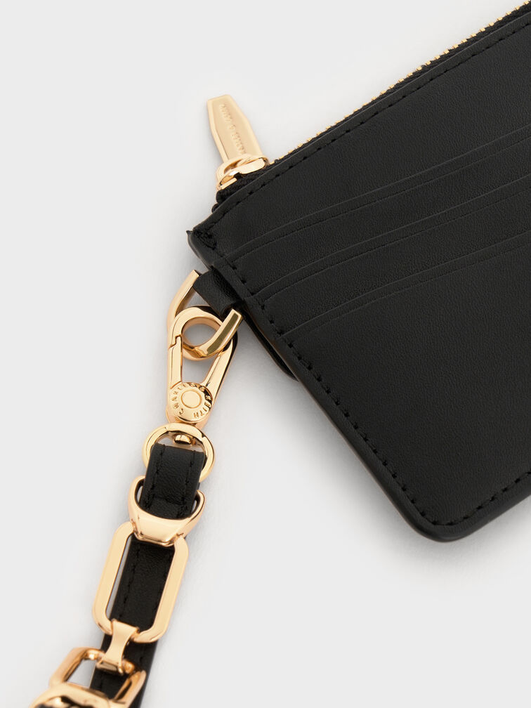 Agatha Chain-Accent Wristlet Card Holder, Black, hi-res