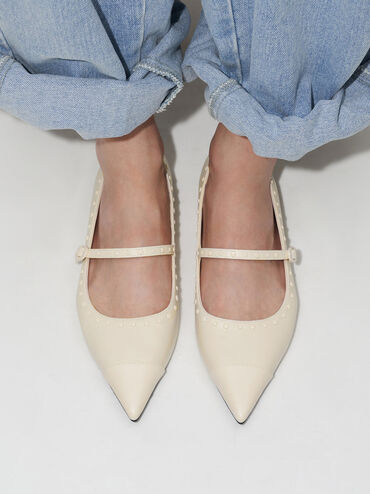 Studded Pointed-Toe Mary Jane Flats, Chalk, hi-res