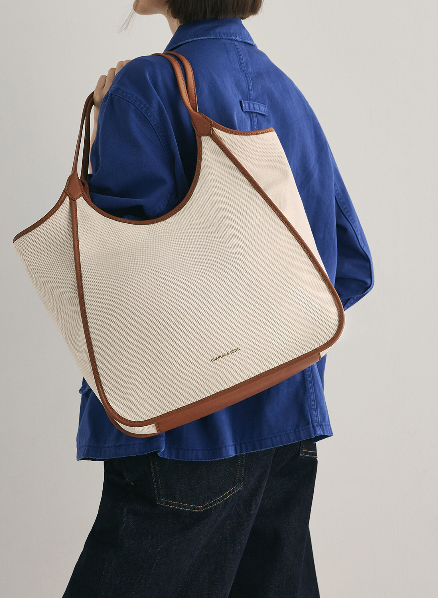 Sianna Canvas Contrast-Trim Tote Bag, Taupe Canvas, hi-res
