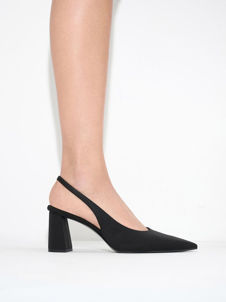 Teagan Elastane Trapeze Heel Slingback Pumps, Black, hi-res