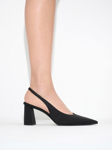 Teagan Elastane Trapeze Heel Slingback Pumps, Black, hi-res
