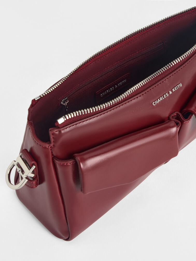 Rachel Elongated Front-Pocket Chain-Handle Bag, Burgundy, hi-res