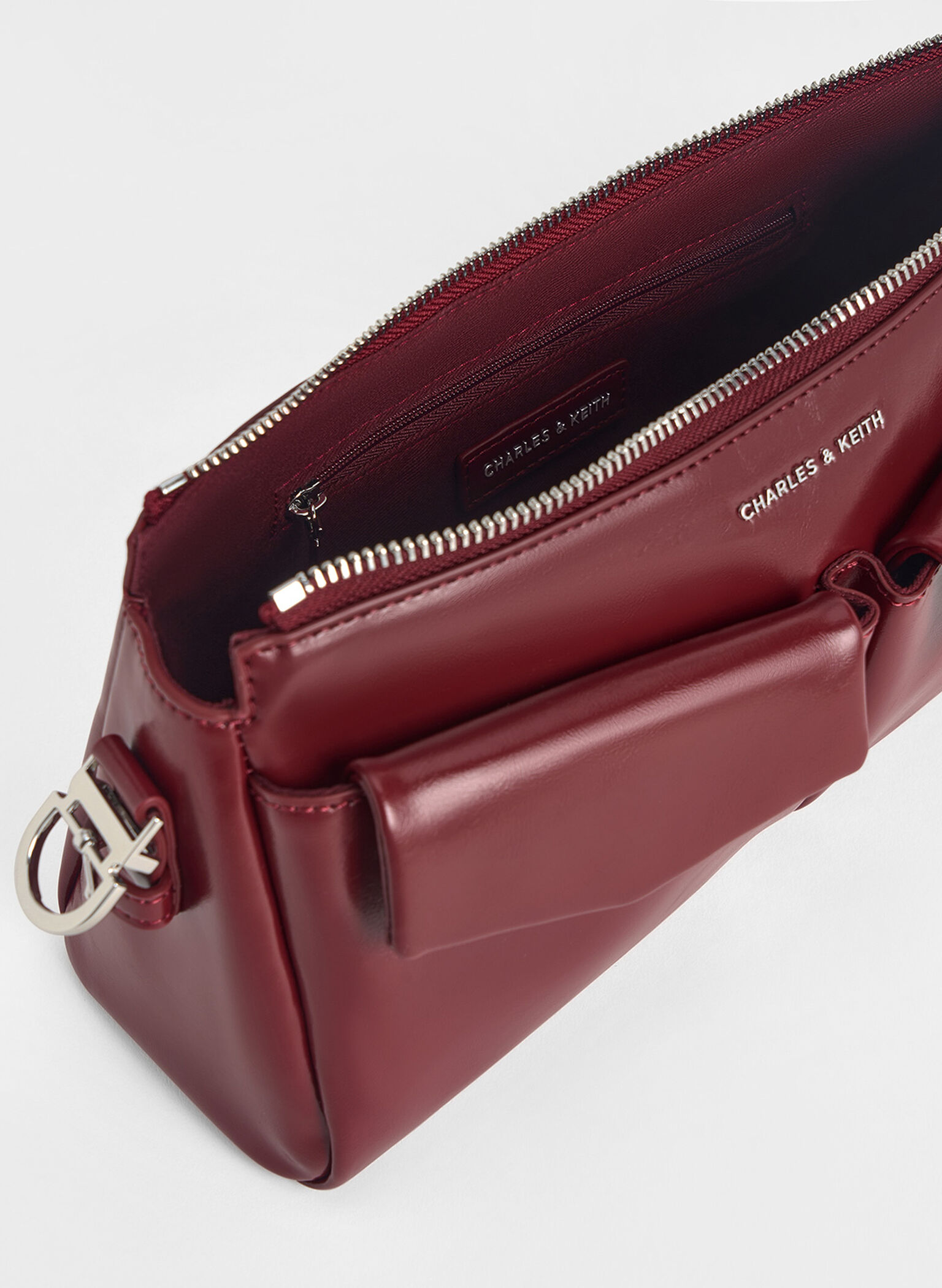 Rachel Elongated Front-Pocket Chain-Handle Bag, Burgundy, hi-res