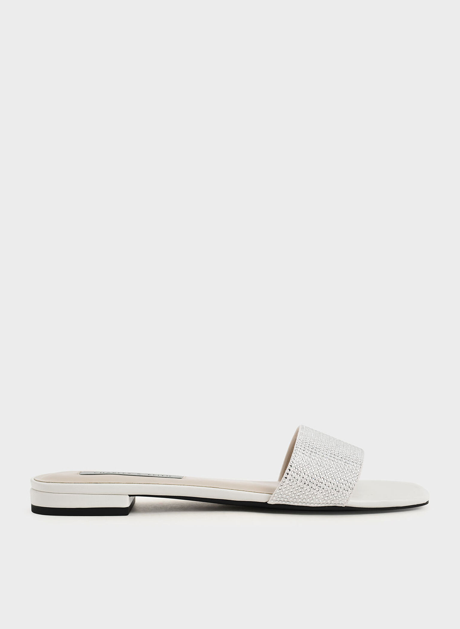 Gem Embellished Slide Sandals, Cream, hi-res