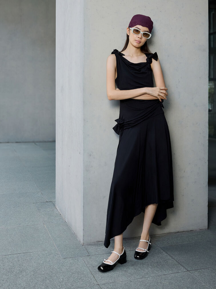 Patent Contrast-Trim Double-Strap Mary Jane Pumps, Black Patent, hi-res