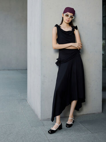 Patent Contrast-Trim Double-Strap Mary Jane Pumps, Black Patent, hi-res