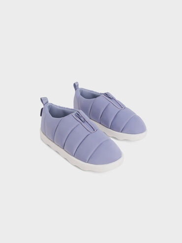 Girls' Puffy Nylon Panelled Loafers, Lilac, hi-res