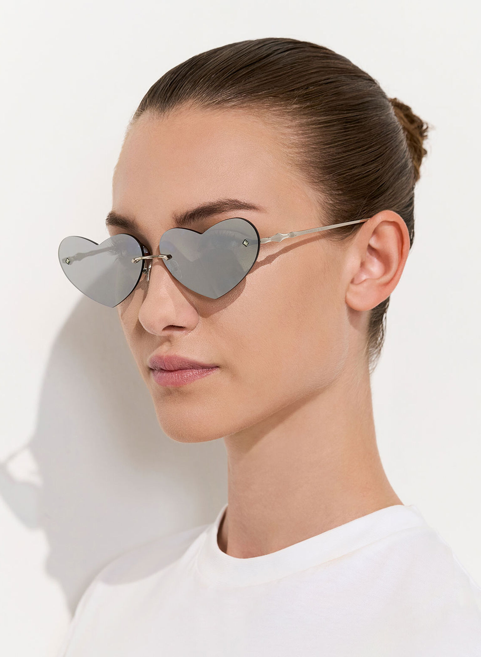 Heart-Shaped Cat-Eye Sunglasses, Silver, hi-res
