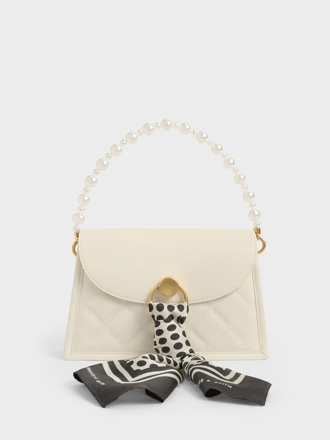 Roza Beaded Handle Scarf Bag Cream