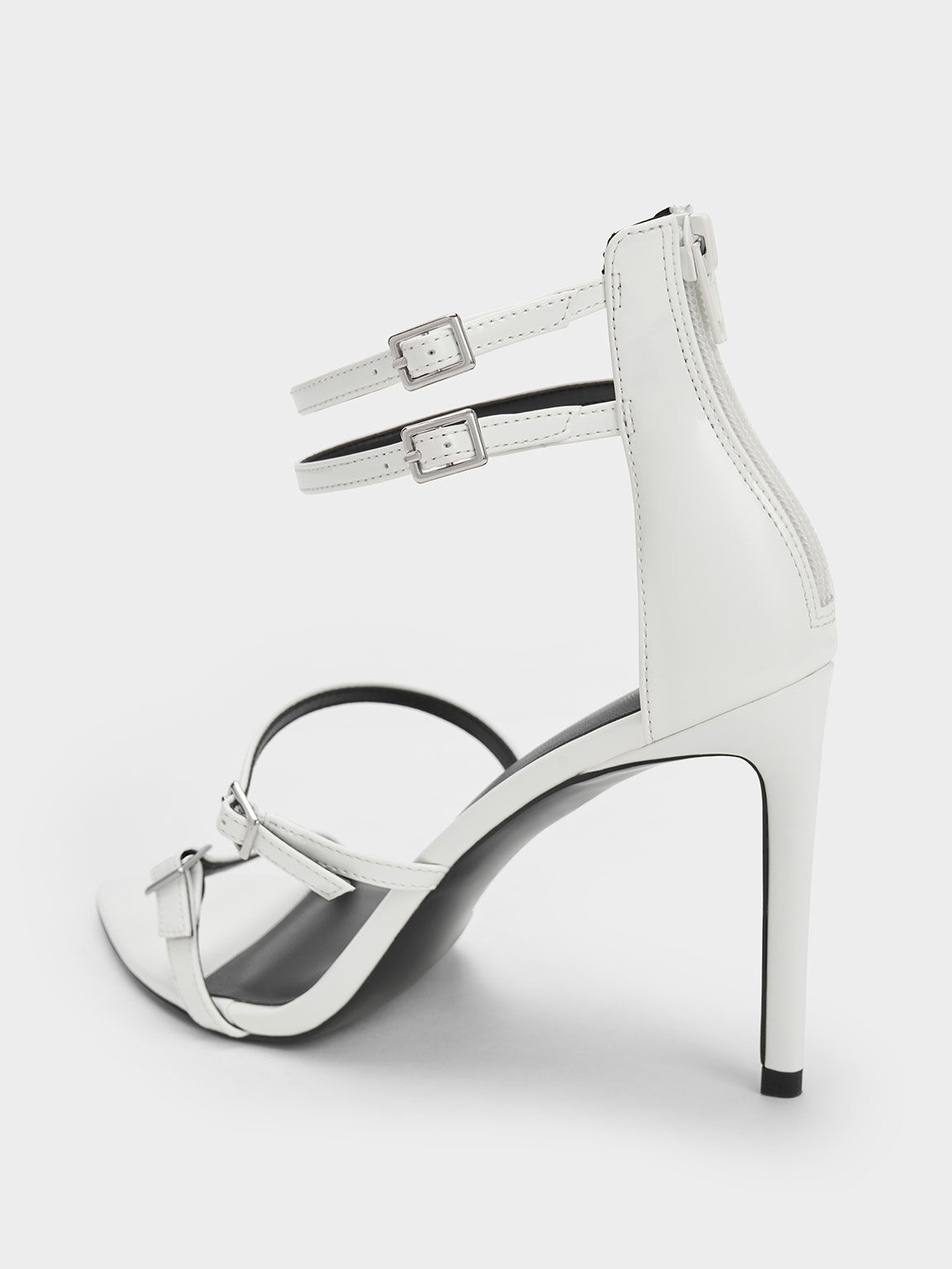 White Patent Strappy Heeled Sandals - CHARLES & KEITH UK