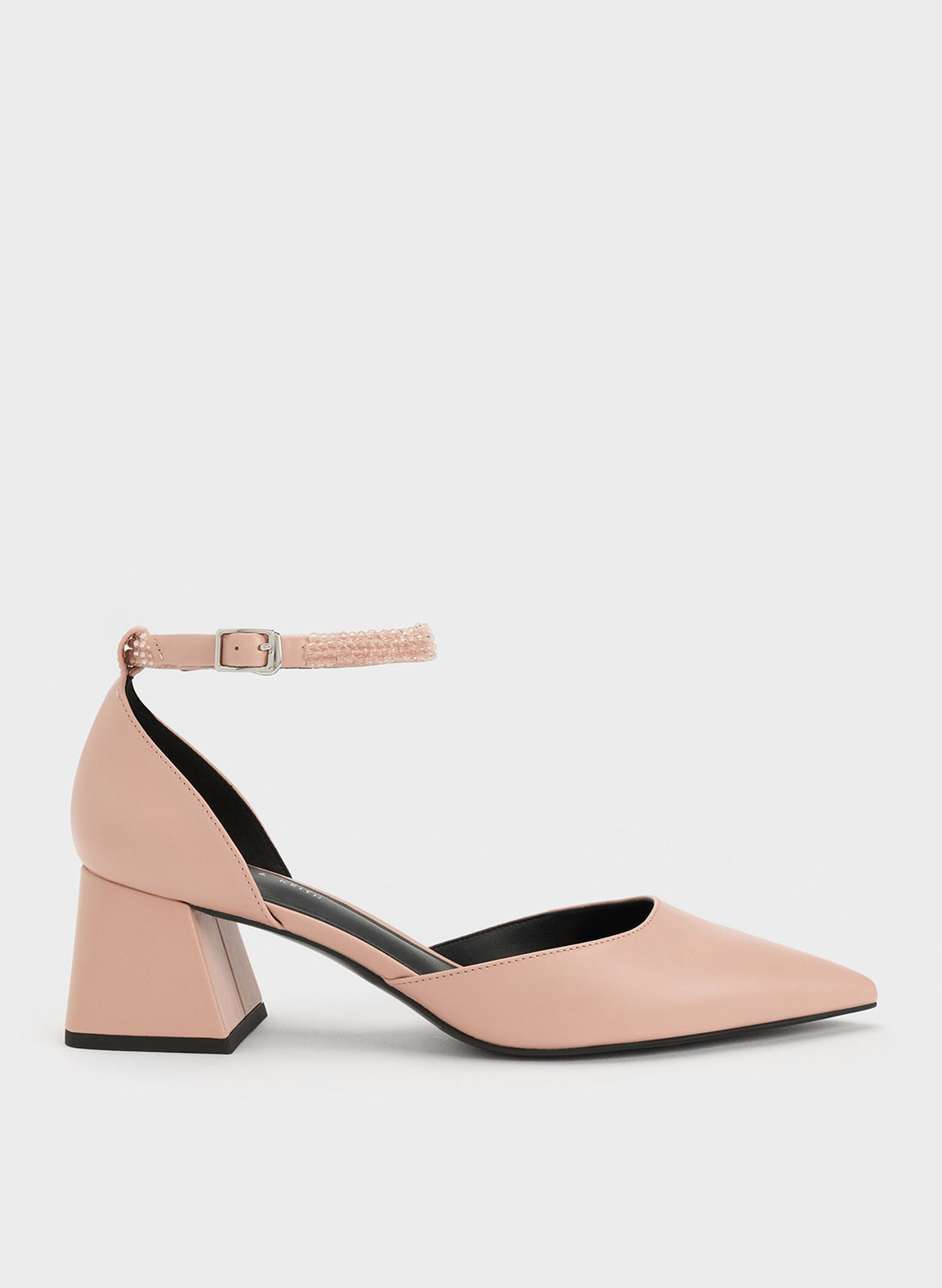 Beaded Ankle-Strap D'Orsay Pumps, Nude, hi-res
