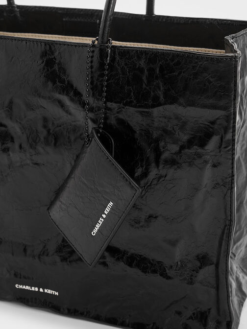 Large Matina Crinkle-Effect Tote Bag, Jet Black, hi-res