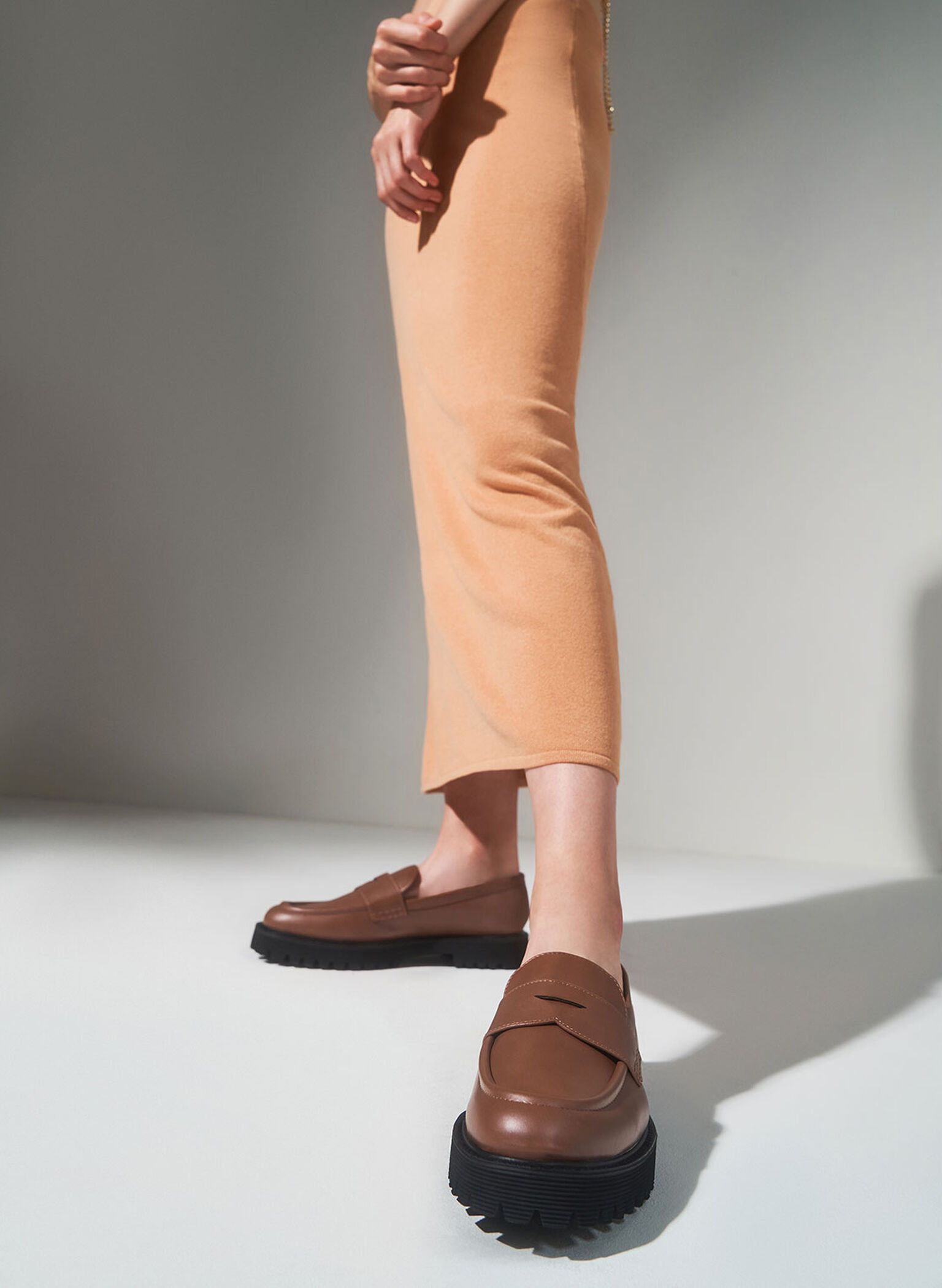 Chunky Penny Loafers, Cognac, hi-res