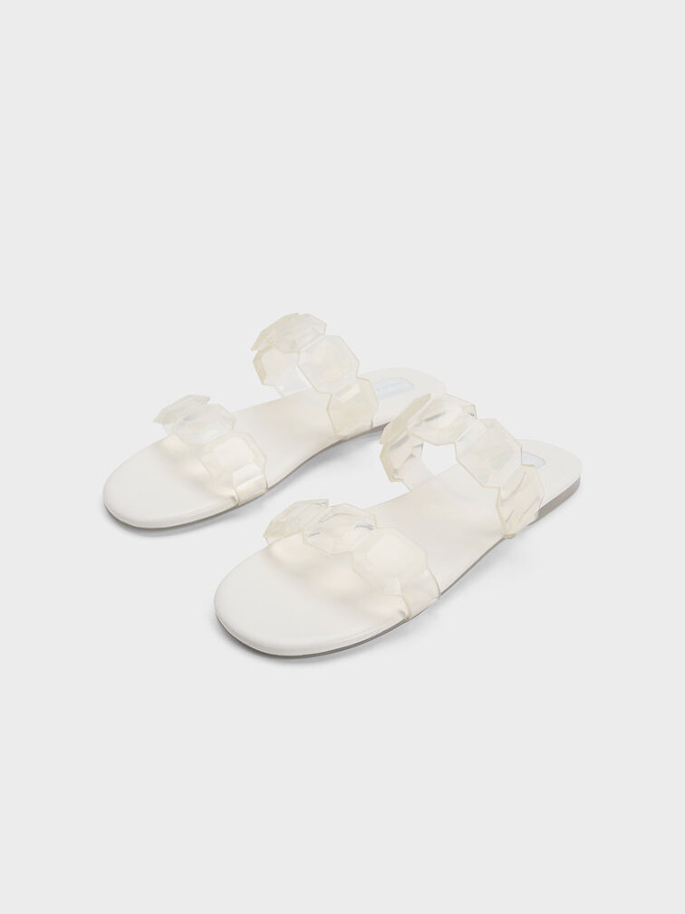 Fia Gem-Strap Slide Sandals, White, hi-res