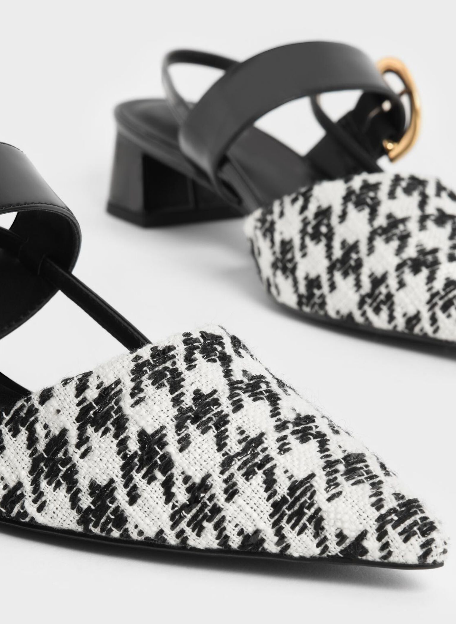 Houndstooth Buckled Slingback Pumps, Multi, hi-res
