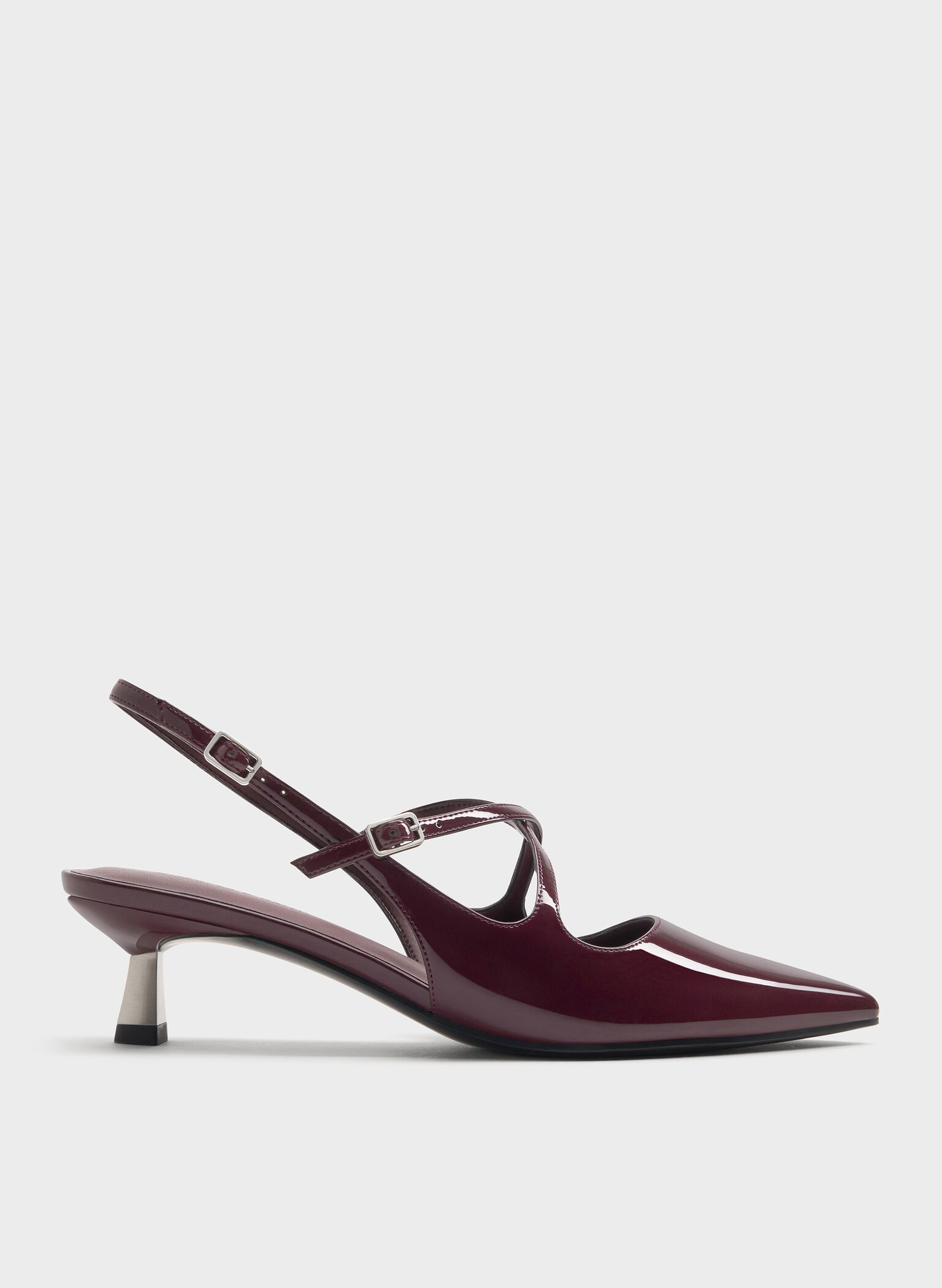 Pauline Patent Crossover Slingback Kitten Heels, Maroon, hi-res