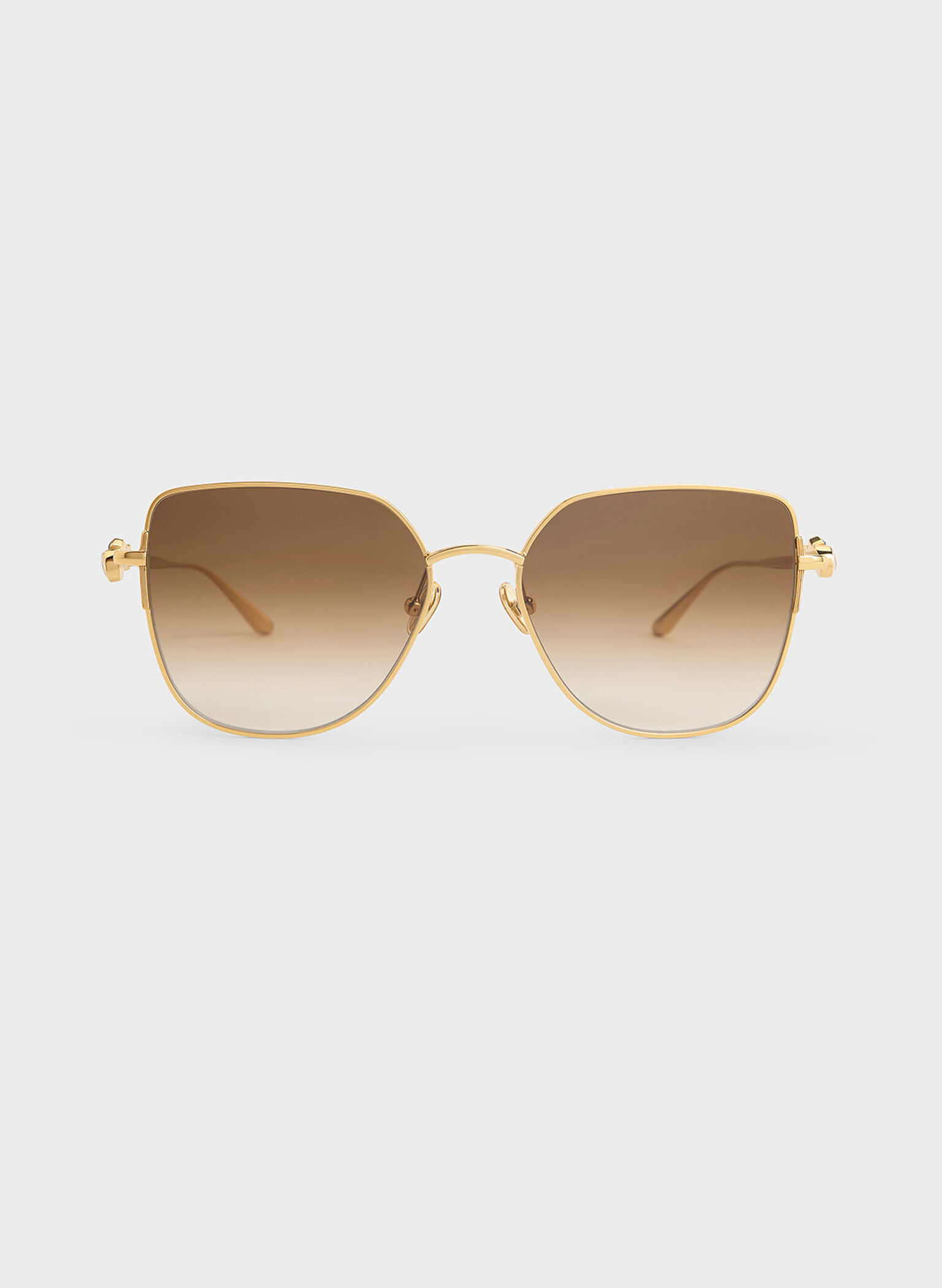 Crystal-Embellished Metal-Rim Butterfly Sunglasses, Gold, hi-res