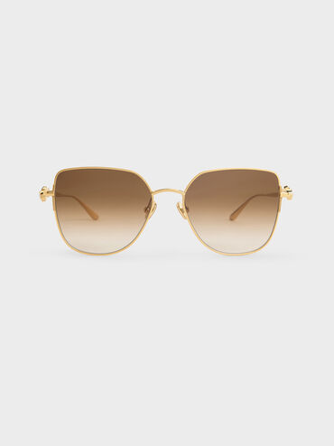 Crystal-Embellished Metal-Rim Butterfly Sunglasses, Gold, hi-res