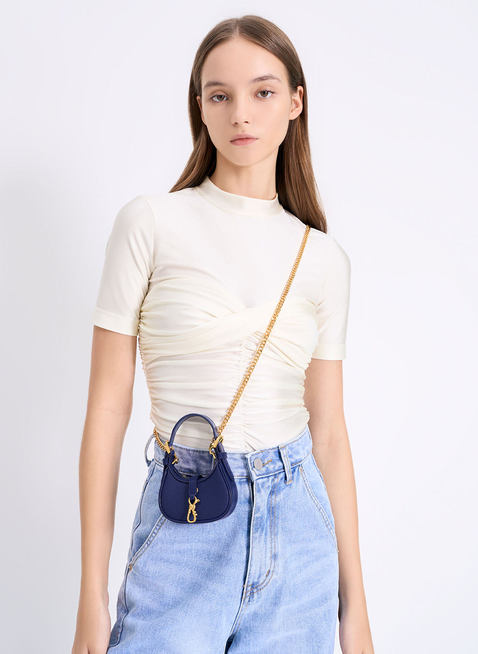Thessaly Metallic Accent Micro Bag, Navy, hi-res