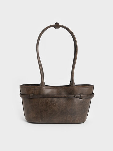 Sloane Elongated-Handle Shoulder Bag, Dark Brown, hi-res