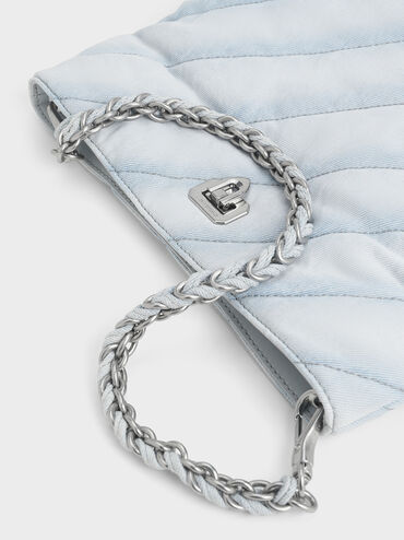 Fawn Denim Panelled Chain-Handle Shoulder Bag, Light Washed Denim, hi-res
