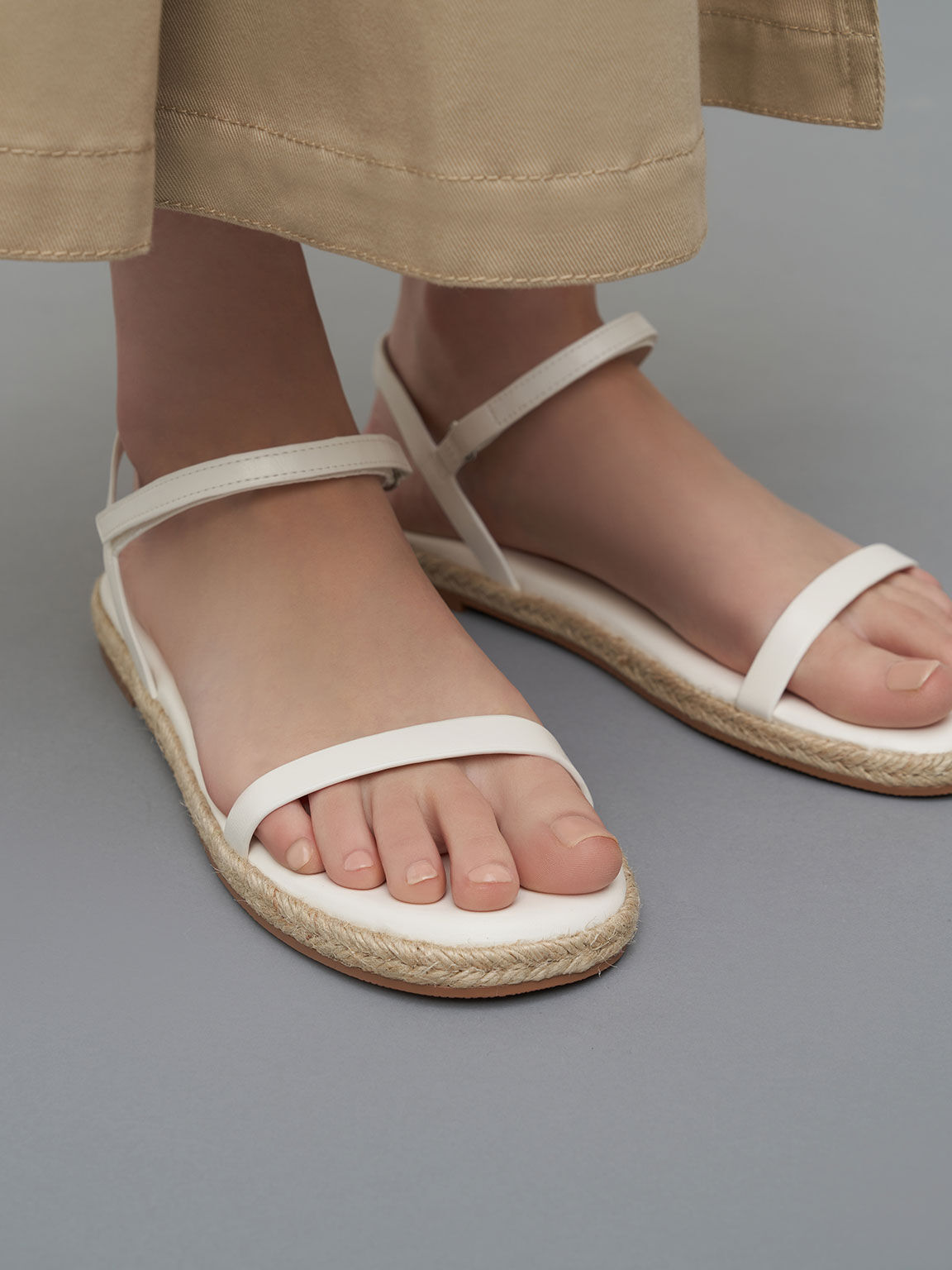 Ankle-Strap Flat Espadrille Sandals, White, hi-res