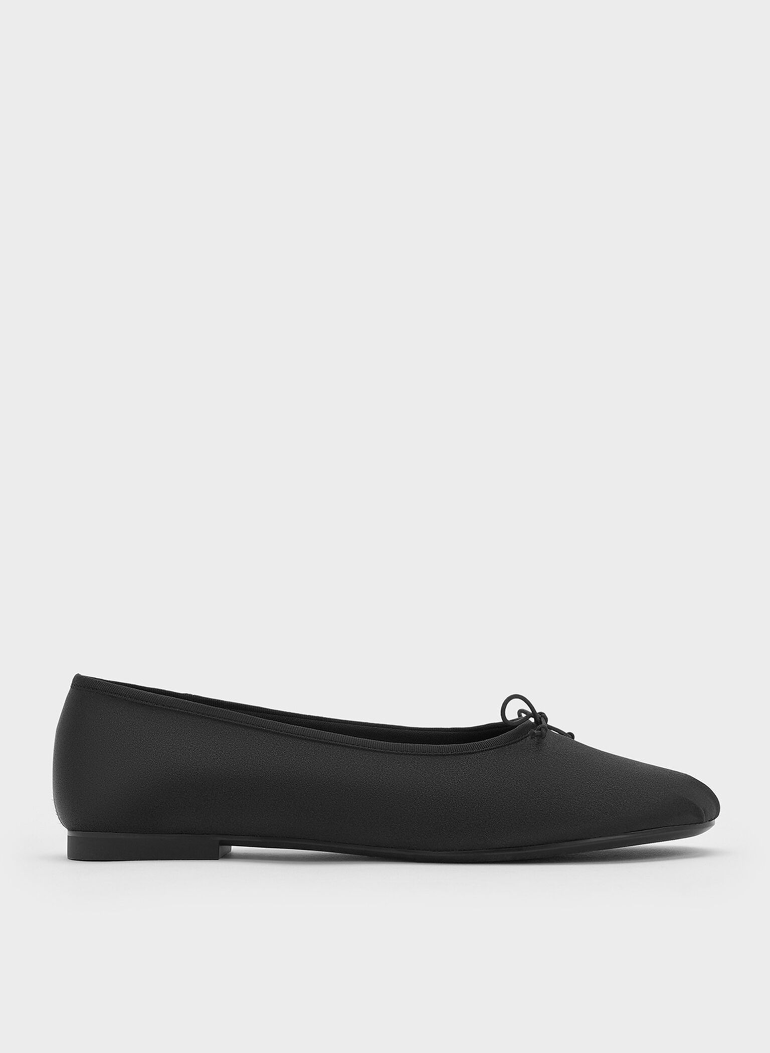 Satin Bow Ballet Flats, Black Textured, hi-res