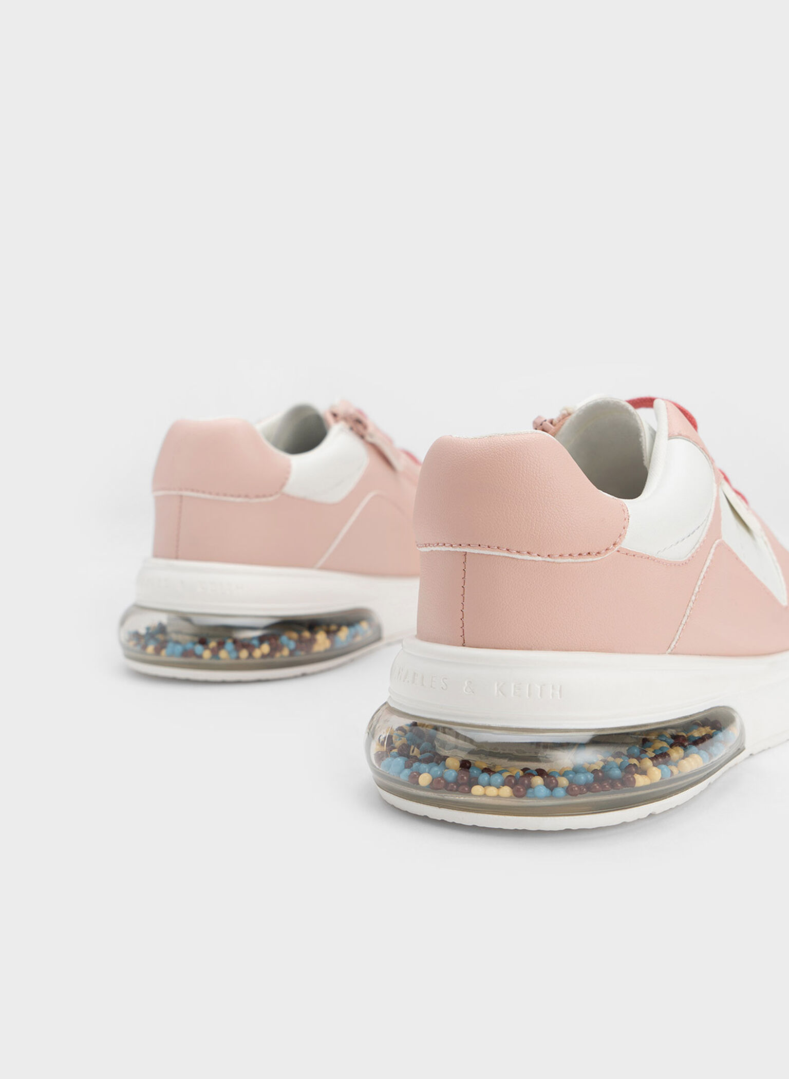 Girls' Beaded Sole Lace-Up Sneakers, Blush, hi-res