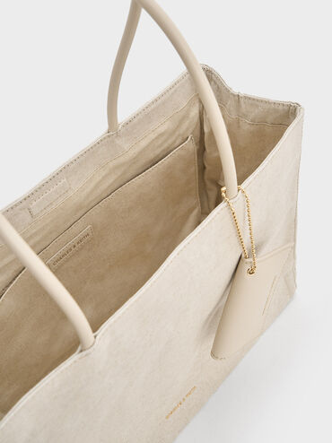 Large Matina Linen Tote Bag, Beige, hi-res