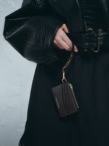 Agatha Chain-Accent Wristlet Card Holder, Black, hi-res