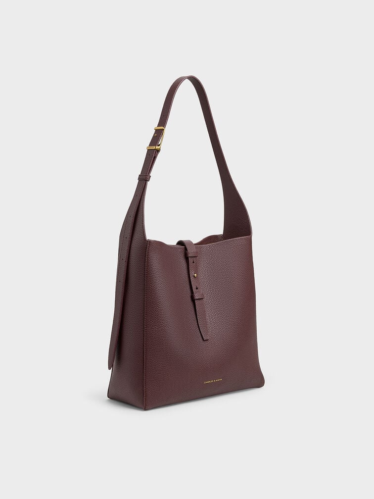 Beryl Recycled Leather Belted Hobo Bag, Wineberry Red, hi-res