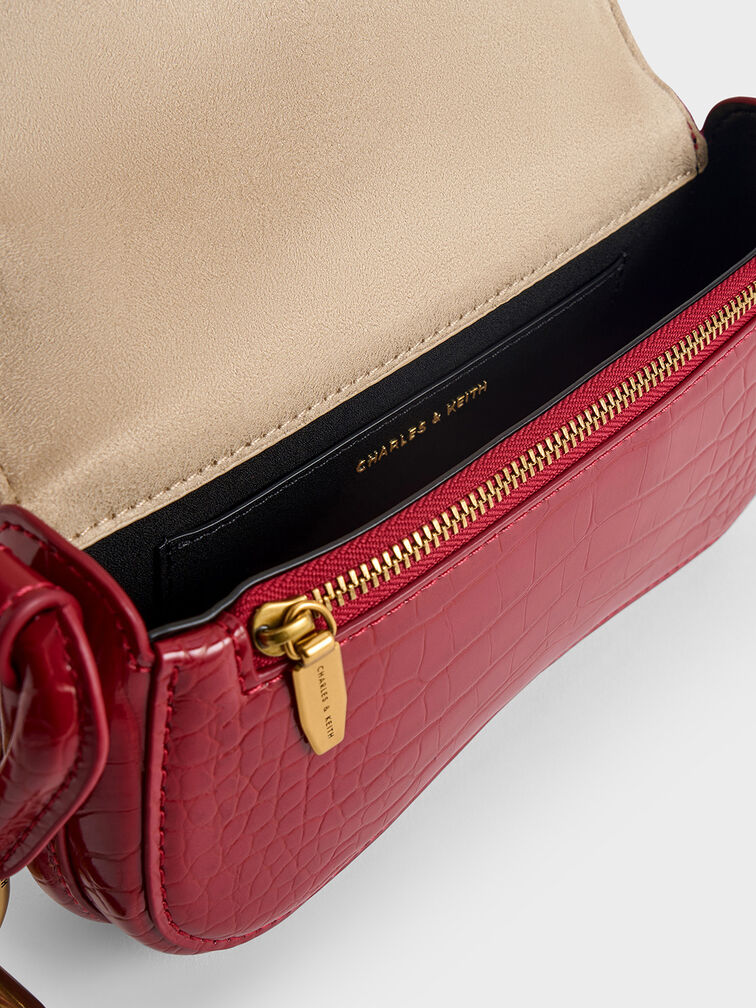 Mini Kora Croc-Effect Metallic-Accent Elongated Bag, Crimson, hi-res
