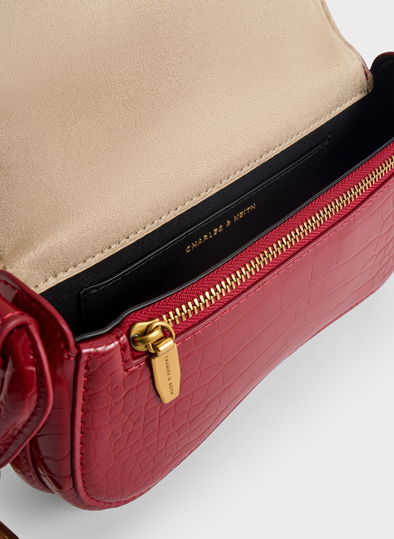 Mini Kora Croc-Effect Metallic-Accent Elongated Bag, Crimson, hi-res