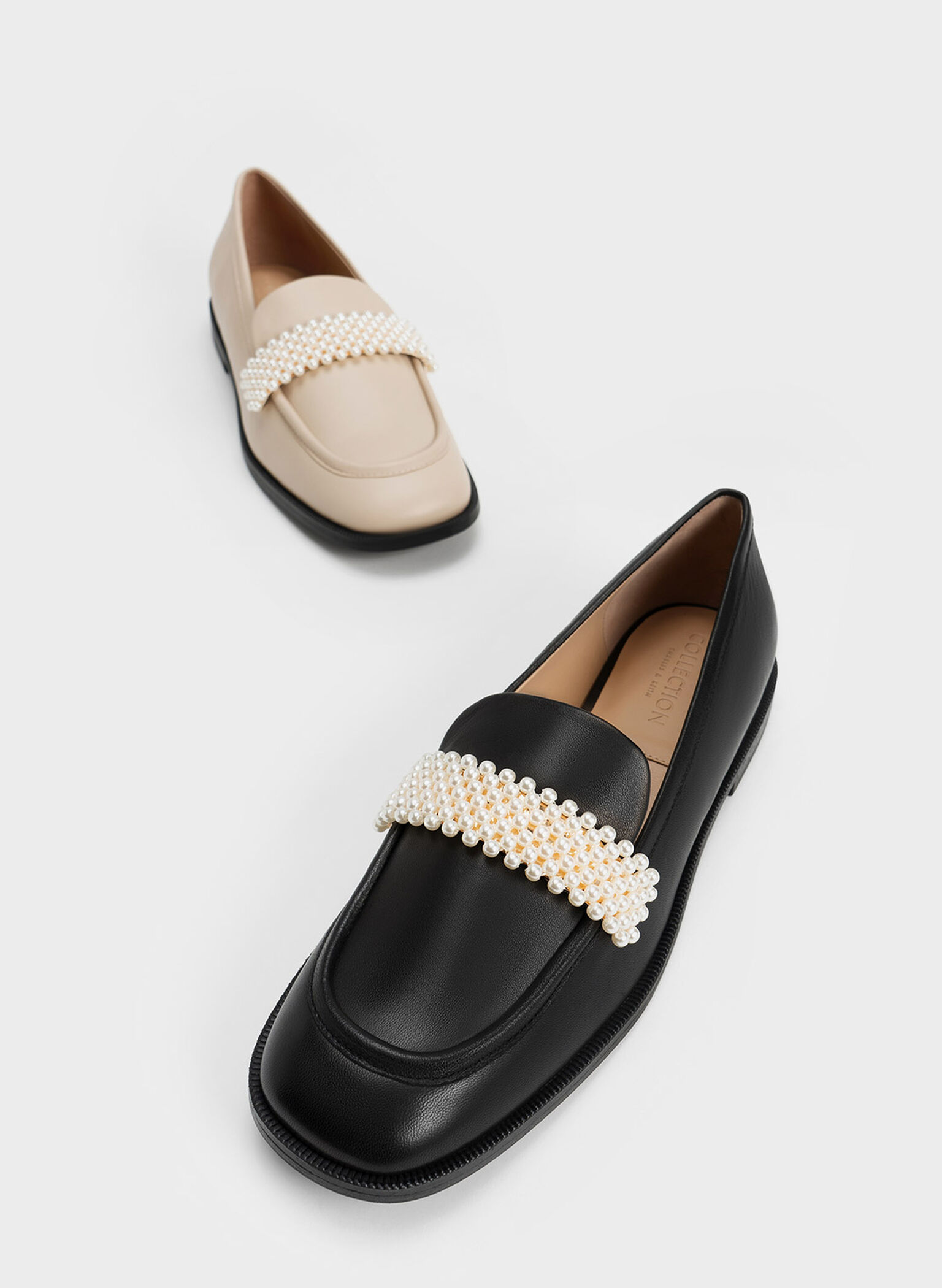 Beaded Penny Loafers, Black, hi-res
