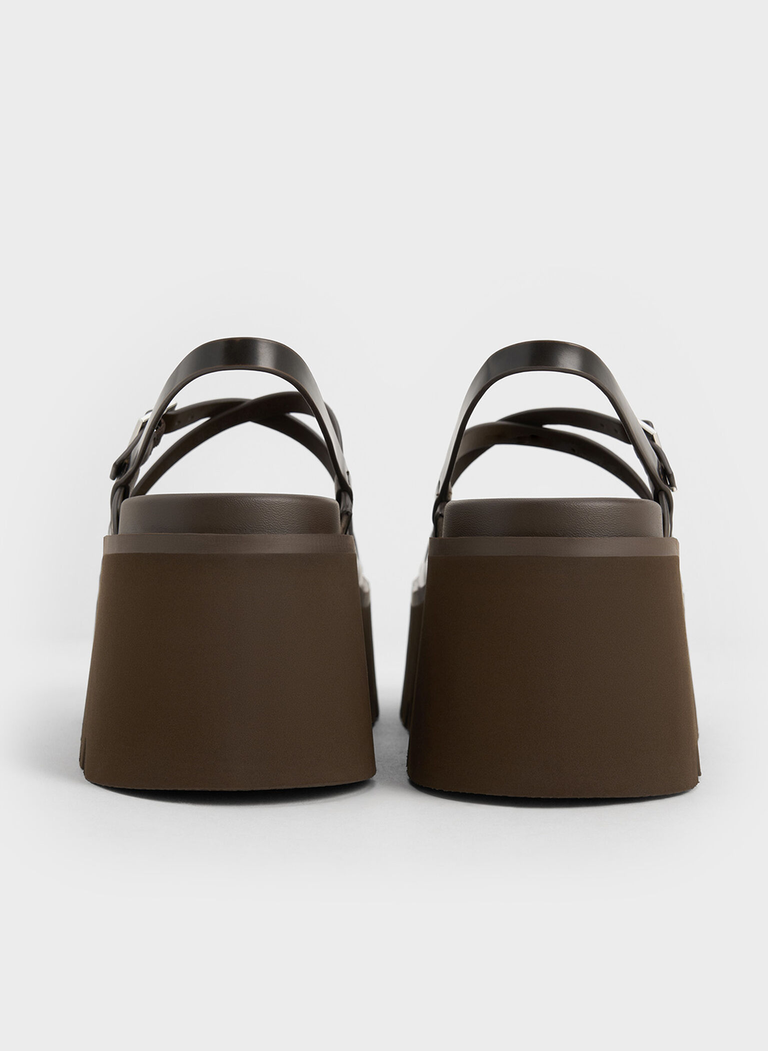 Strappy Crossover Flatform Sandals, Dark Brown, hi-res