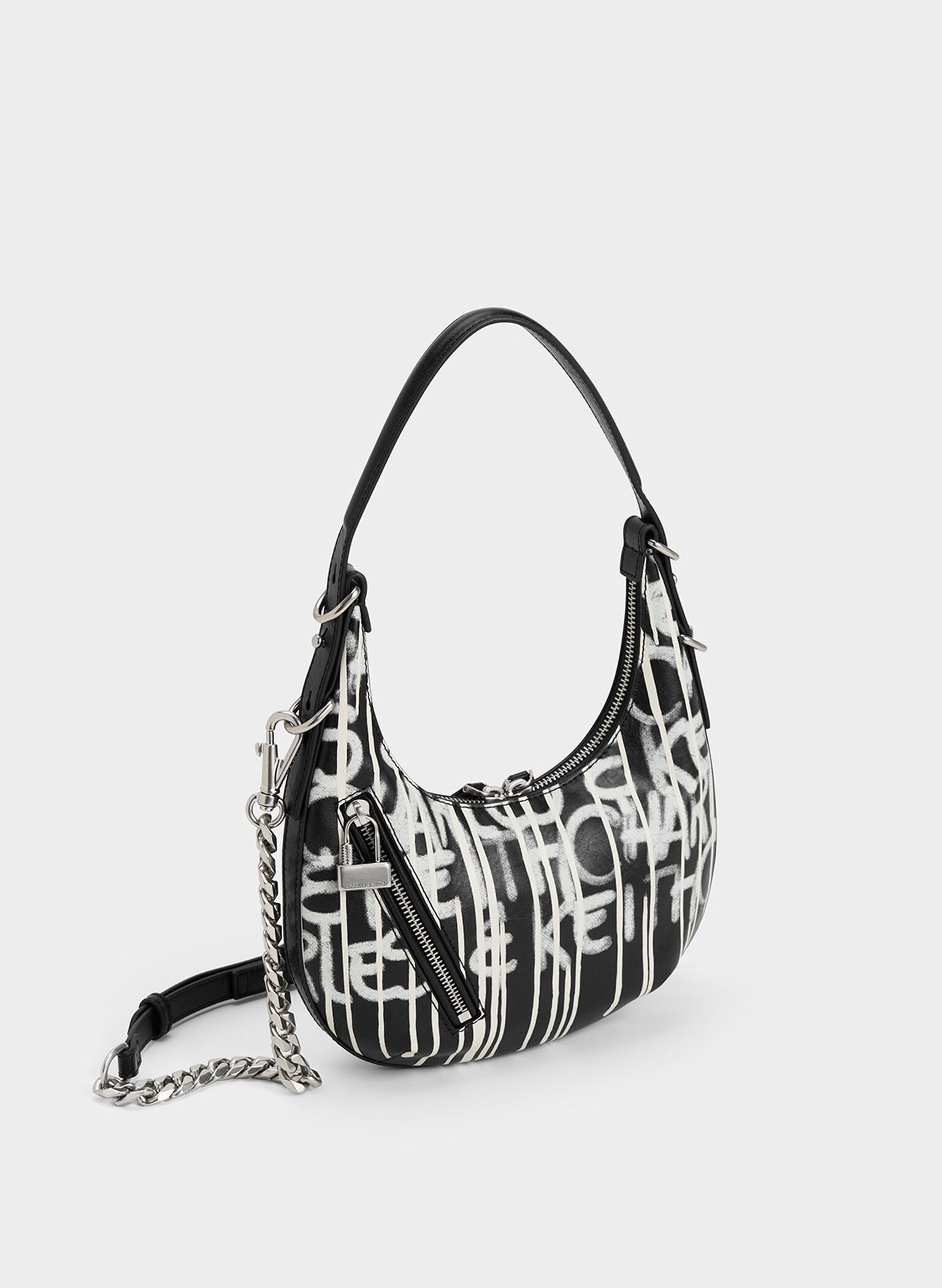 Swing Padlock Printed Crescent Bag, Multi, hi-res