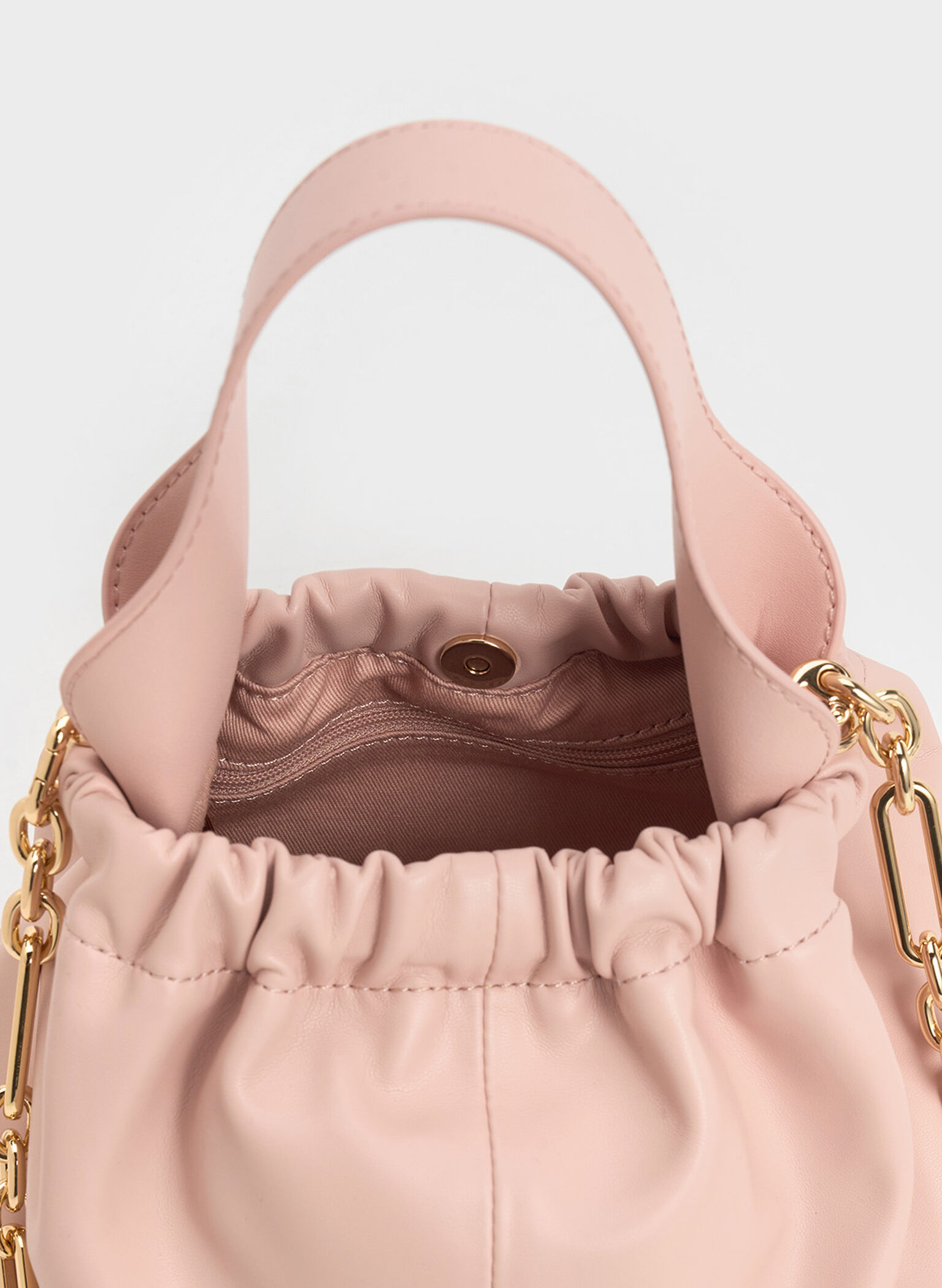 Ally Ruched Slouchy Chain-Handle Bag, Light Pink, hi-res