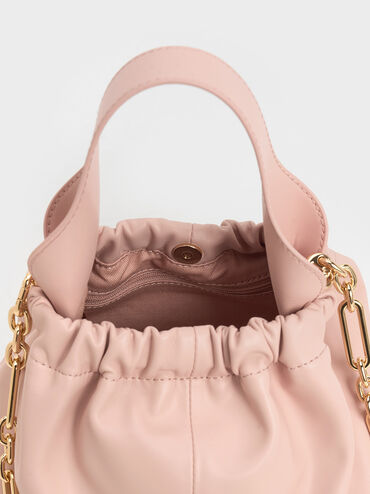 Ally Ruched Slouchy Chain-Handle Bag, Light Pink, hi-res