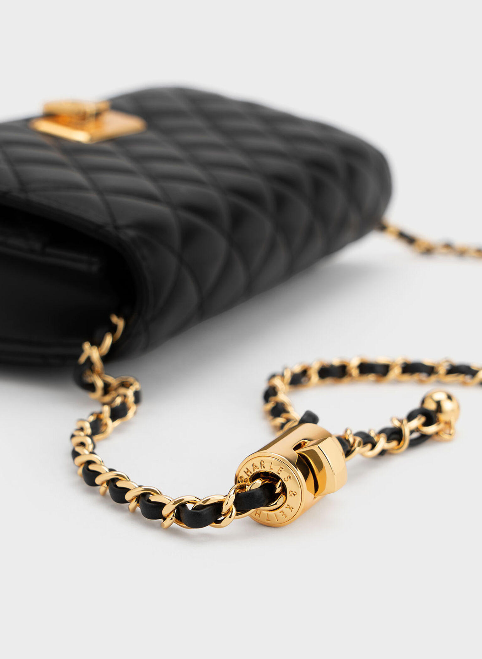 Cressida Quilted Push-Lock Clutch, Black, hi-res