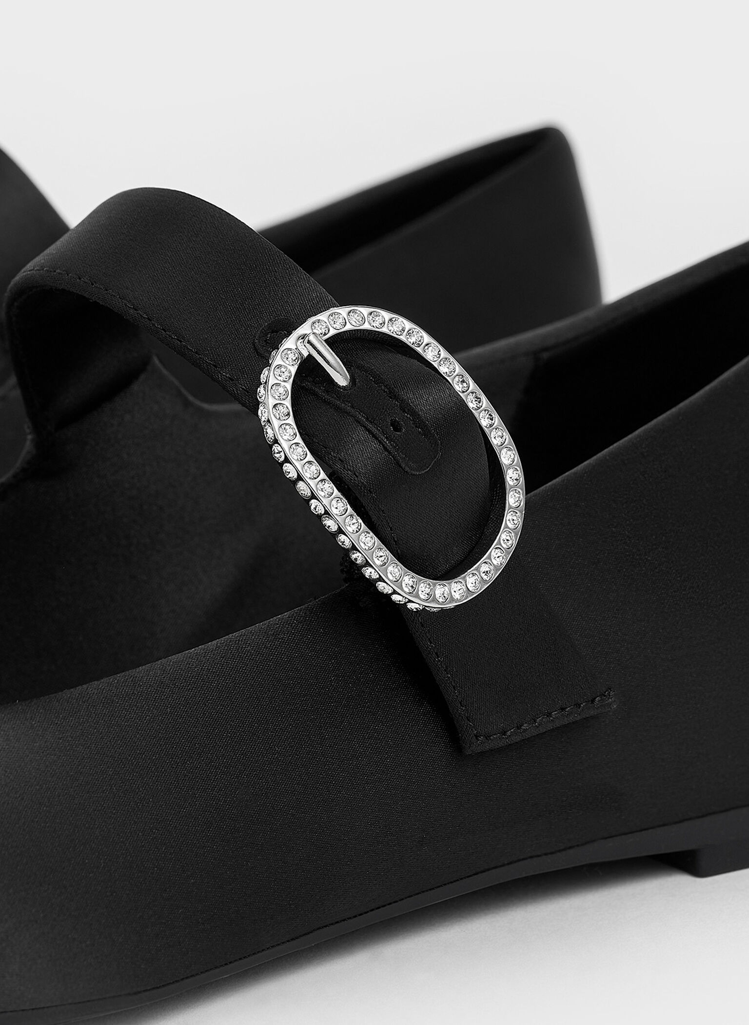 Jannie Satin Crystal-Buckle Mary Janes, Black Textured, hi-res