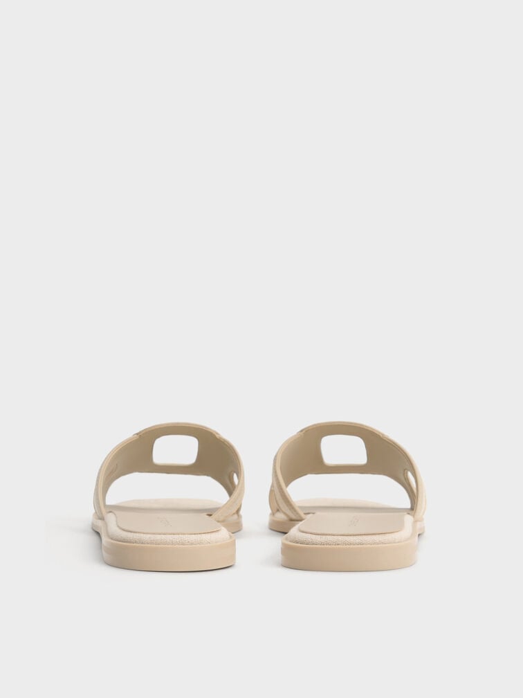 Easley Linen Cut-Out Slide Sandals, Taupe, hi-res